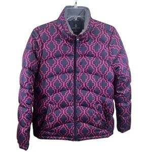 Lands End Down Puffer Jacket‎ Coat Geometric Print Full Zip Women's Size Small